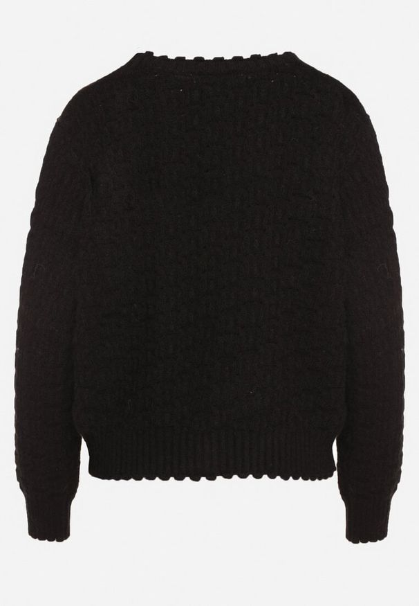 Born2be - Czarny Kardigan Oversize Zapinany na Guziki z Ozdobnym HaftemKalabrine. Okazja: na co dzień. Kolor: czarny. Materiał: jeans. Wzór: haft. Styl: elegancki, casual
