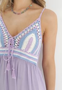 Born2be - Fioletowa Sukienka Wing In. Kolor: fioletowy. Materiał: bawełna. Długość rękawa: na ramiączkach. Wzór: aplikacja. Sezon: lato. Długość: maxi #4