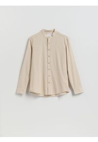 Reserved - Strukturalna koszula regular fit - beżowy. Kolor: beżowy. Materiał: bawełna, tkanina