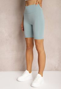 Renee - Miętowe Szorty Typu Kolarki High Waist z Szeroką Gumką w Talii Nanseline. Stan: podwyższony. Kolor: miętowy. Długość: długie. Styl: elegancki, wizytowy
