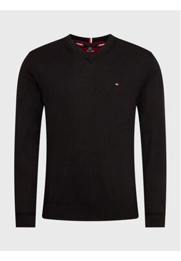 TOMMY HILFIGER - Tommy Hilfiger Sweter Pima MW0MW28047 Czarny Regular Fit. Kolor: czarny. Materiał: bawełna