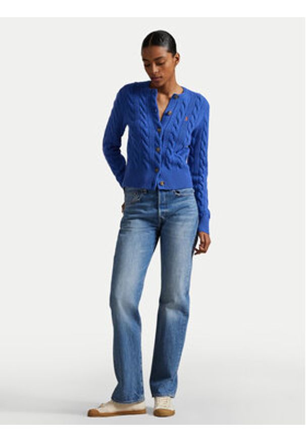 Polo Ralph Lauren Kardigan 211972104012 Niebieski Slim Fit. Typ kołnierza: polo. Kolor: niebieski. Materiał: wełna