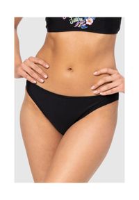 MOSCHINO Czarny dół od bikini z kwiecistym logo, Rozmiar S. Kolor: czarny. Wzór: nadruk, kwiaty #1