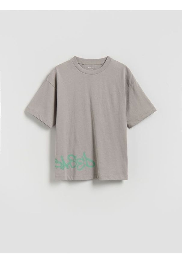 Reserved - T-shirt z nadrukiem - beżowy. Kolor: beżowy. Materiał: bawełna, dzianina. Wzór: nadruk