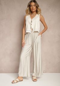 Renee - Jasnoszare Spodnie Palazzo o Szerokim Kroju High Waist Lislevia. Okazja: na co dzień. Stan: podwyższony. Kolor: szary. Styl: elegancki, casual #4