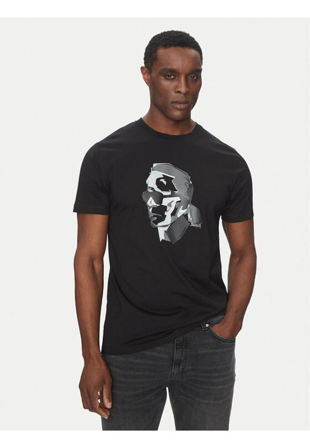 Karl Lagerfeld - KARL LAGERFELD T-Shirt 755066 552241 Czarny Regular Fit. Typ kołnierza: dekolt w karo. Kolor: czarny. Materiał: bawełna