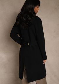 Renee - Czarny Płaszcz Dwurzędowy o Długim Kroju w Eleganckim Stylu Saratusa. Okazja: do pracy. Kolor: czarny. Materiał: jeans. Długość: długie. Styl: elegancki #5