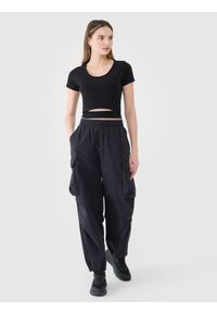 4f - 4F T-shirt crop top gładki damski - czarny XL. Okazja: na co dzień. Kolor: czarny. Materiał: jersey, dzianina, materiał, elastan, bawełna. Długość rękawa: krótki rękaw. Długość: krótkie. Wzór: gładki. Styl: casual, sportowy #2