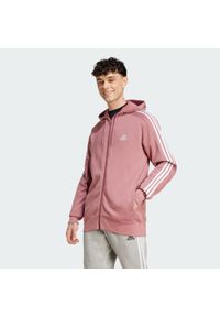 Adidas - Essentials French Terry 3-Stripes Full-Zip Hoodie. Typ kołnierza: kaptur. Kolor: różowy