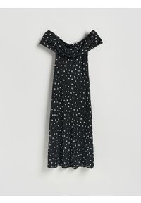 Reserved - Sukienka midi w groszki - ciemnobrązowy. Kolor: brązowy. Materiał: tkanina. Wzór: grochy. Typ sukienki: proste. Długość: midi #1
