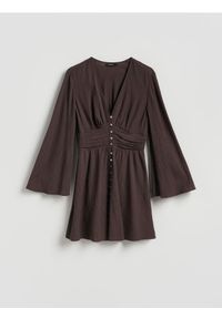 Reserved - Sukienka z wiskozą - ciemnobrązowy. Kolor: brązowy. Materiał: wiskoza #1