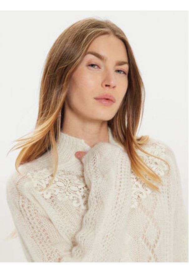 TwinSet - TWINSET Golf 242TP3420 Écru Loose Fit. Typ kołnierza: golf. Materiał: syntetyk