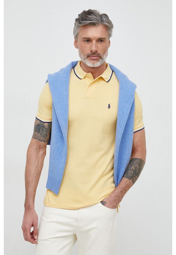 Polo Ralph Lauren polo bawełniane kolor żółty gładki. Typ kołnierza: polo. Kolor: żółty. Materiał: bawełna. Długość: krótkie. Wzór: gładki