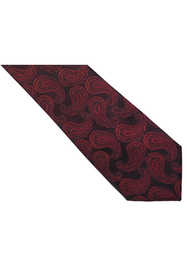 Modini - Bordowy krawat męski w paisley C21. Kolor: czerwony. Materiał: mikrofibra, tkanina. Wzór: paisley