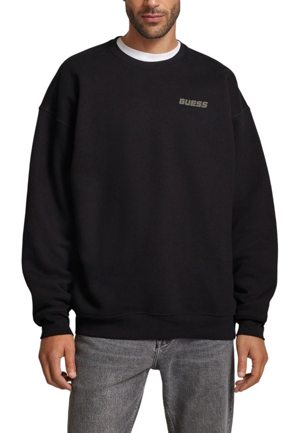 Guess - GUESS Czarna bluza męska Emis Cn, Rozmiar XXL. Kolor: czarny. Materiał: materiał, poliester, bawełna. Długość rękawa: długi rękaw. Długość: długie. Styl: klasyczny