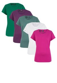 Shirt z okrągłym dekoltem (5 szt.), krótki rękaw bonprix szmaragdowy + jagodowy + fuksja + jasny miętowy + biały. Kolor: zielony. Materiał: jersey. Długość rękawa: krótki rękaw. Długość: krótkie #1