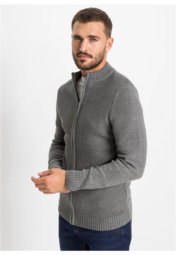 bonprix - Bawełniany kardigan z cienkiej dzianiny. Kolor: szary. Materiał: dzianina, bawełna. Długość: długie