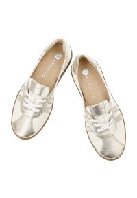 Trampki damskie Armodo, skóra naturalna metaliczne wstawki klasyczne sznurowanie miękka skórzana wyściółka elastyczna gumowa podeszwa, beżowe, n1341-. Zapięcie: sznurówki. Kolor: beżowy. Materiał: skóra, guma. Styl: klasyczny #7