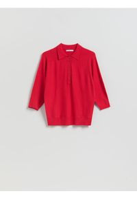 Reserved - Sweter polo z wiskozą - czerwony. Typ kołnierza: polo. Kolor: czerwony. Materiał: wiskoza #1