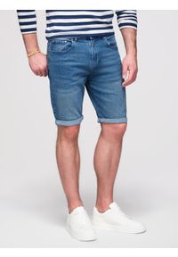 Ombre Clothing - Jeansowe szorty męskie z podwiniętą nogawką - niebieskie V2 - Rozmiar: XL. Kolor: niebieski. Materiał: jeans. Długość: krótkie. Sezon: lato. Styl: klasyczny