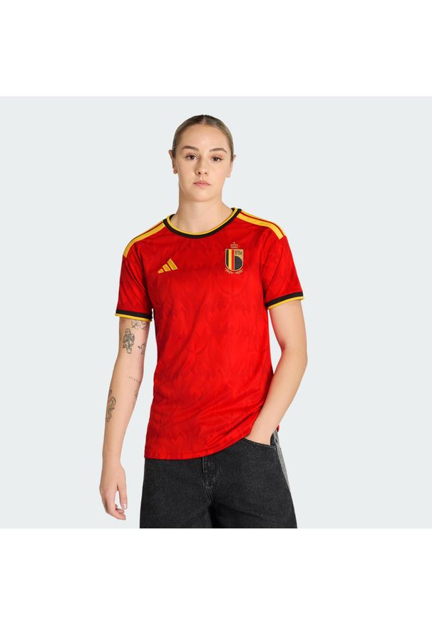 Adidas - Koszulka podstawowa Belgia 26. Kolor: czerwony, wielokolorowy, żółty. Materiał: materiał. Technologia: ClimaCool (Adidas). Sport: piłka nożna
