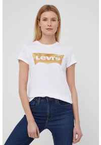 Levi's® - Levi's T-shirt bawełniany kolor biały. Okazja: na spotkanie biznesowe, na co dzień. Kolor: biały. Materiał: bawełna. Wzór: nadruk. Styl: casual, biznesowy