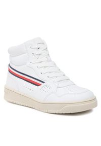 TOMMY HILFIGER - Tommy Hilfiger Sneakersy Stripes High Top Lace-Up Sneaker T3X9-32851-1355 S Biały. Kolor: biały. Materiał: skóra