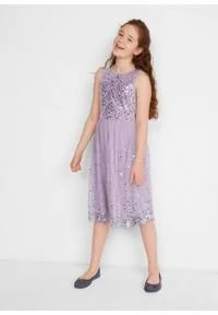 Sukienka dziewczęca z cekinami na uroczyste okazje bonprix dymny bez - srebrny. Kolor: fioletowy #4