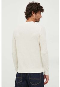 Sisley sweter wełniany męski kolor beżowy. Kolor: beżowy. Materiał: wełna. Wzór: gładki. Styl: klasyczny #3