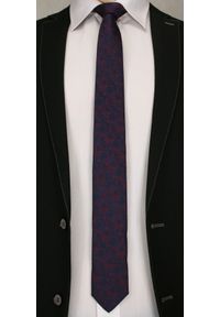 Męski Krawat w Oryginalny Wzór- PAISLEY - 6 cm - Angelo di Monti, Granatowo-Różowy. Kolor: wielokolorowy, czerwony, niebieski. Wzór: paisley
