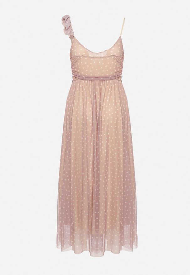 Born2be - Ciemnoróżowa Rozkloszowana Sukienka z Tiulem na Cienkich Ramiączkach z Gumką w Talii Mleara. Okazja: na imprezę, na co dzień. Typ kołnierza: dekolt w serek. Kolor: różowy. Materiał: tiul. Długość rękawa: na ramiączkach. Sezon: lato. Styl: casual