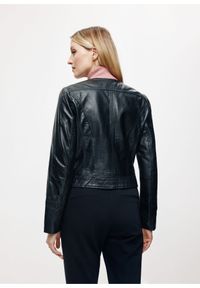 Ochnik - Skórzana ramoneska damska. Kolor: czarny. Materiał: skóra. Wzór: gładki #3