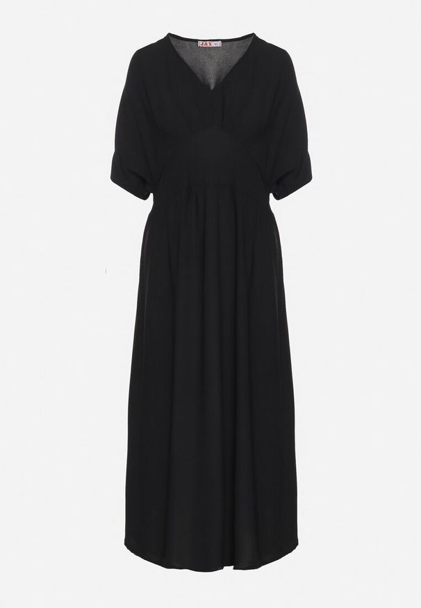 Born2be - Czarna Sukienka z Bawełną i Górą w Stylu Nietoperza Filenia. Okazja: na co dzień. Kolor: czarny. Materiał: bawełna. Styl: casual