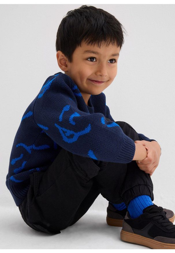 bonprix - Sweter z czystej bawełny. Kolor: niebieski. Materiał: bawełna