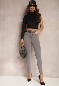Renee - Szare Jeansy High Waist o Fasonie Regular Hildelitha. Stan: podwyższony. Kolor: szary