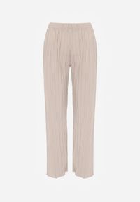 Born2be - Beżowe Szerokie Spodnie z Wysokim Stanem ze Zwiewnej Tkaniny z Plisami Galiris. Okazja: do pracy, na co dzień, na spotkanie biznesowe. Stan: podwyższony. Kolor: beżowy. Materiał: tkanina. Długość: długie. Styl: elegancki, biznesowy, casual #8