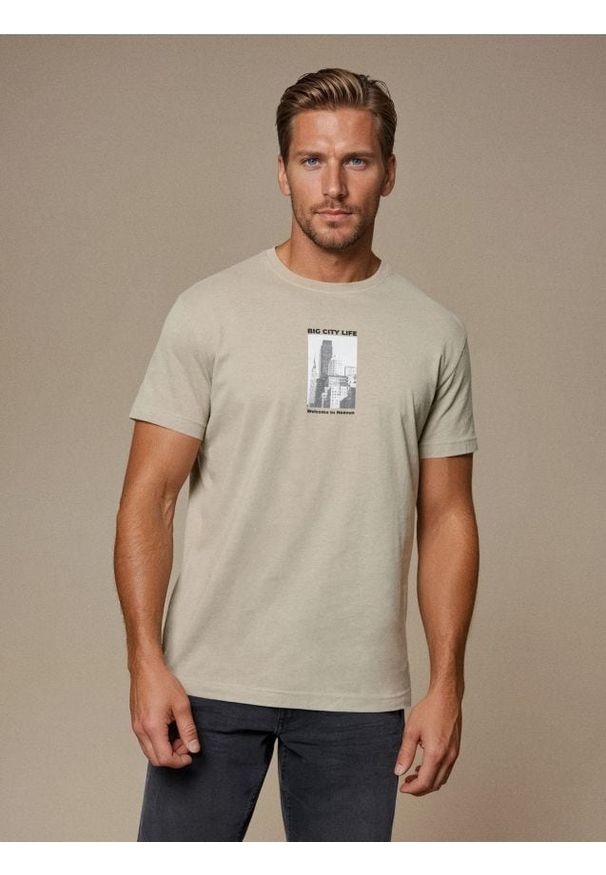 Sinsay - Bawełniana koszulka z nadrukiem - zielony. Kolor: zielony. Materiał: bawełna. Wzór: nadruk