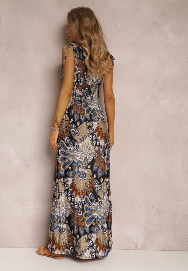 Renee - Czarna Sukienka Sallaza. Kolor: czarny. Długość rękawa: bez rękawów. Typ sukienki: kopertowe. Styl: boho. Długość: maxi