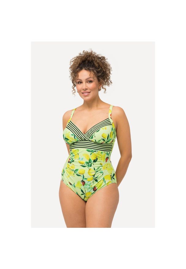 ULLA POPKEN - Damski Strój kąpielowy cytryny miękkie miseczki regulowane ramiączka. Kolekcja: plus size. Kolor: zielony. Materiał: elastan, poliamid, materiał