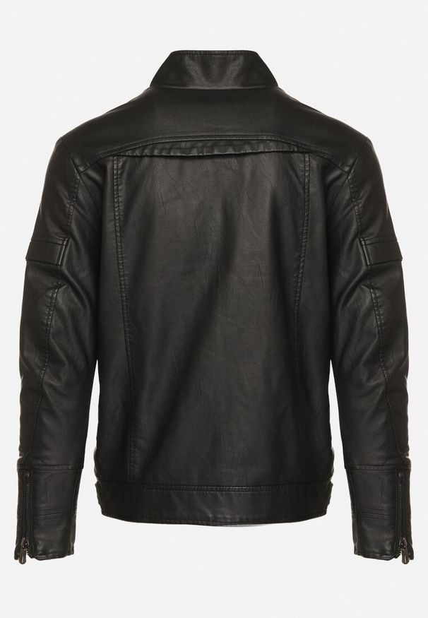 Born2be - Czarna Kurtka w Stylu Ramoneski Ozdobiona Przeszyciami i Paskami na Napy Zaimira. Okazja: na co dzień. Kolor: czarny. Materiał: jeans. Wzór: aplikacja. Styl: elegancki, casual