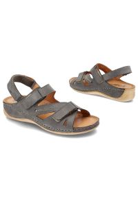 Szare Sandały Pollonus Wygodne Skórzane Buty Damskie. Okazja: na co dzień. Zapięcie: rzepy. Kolor: szary. Materiał: skóra. Sezon: lato. Styl: casual, elegancki #3