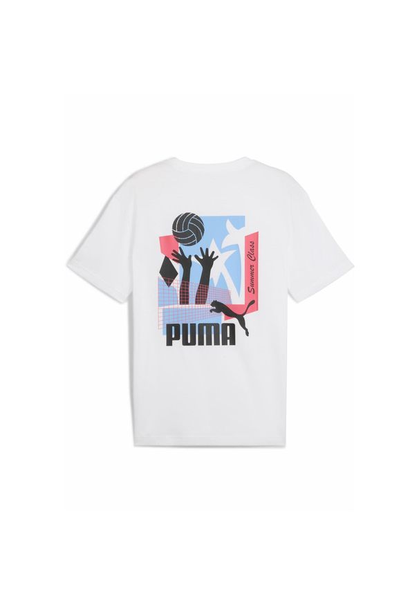 Puma - Męska koszulka sportowa Graphics Summer PUMA White. Kolor: biały. Materiał: guma. Wzór: nadruk. Sezon: lato