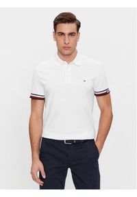 TOMMY HILFIGER - Tommy Hilfiger Polo Monotype Flag MW0MW33585 Biały Slim Fit. Typ kołnierza: polo. Kolor: biały. Materiał: bawełna, wiskoza