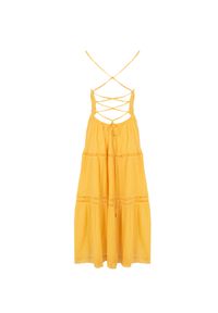 Guess Sukienka "Lace Up" | W3GK45WEID0 | Kobieta | Żółty. Okazja: do pracy, na co dzień. Kolor: żółty. Materiał: bawełna. Wzór: aplikacja, koronka. Typ sukienki: proste. Styl: casual, klasyczny. Długość: midi #4