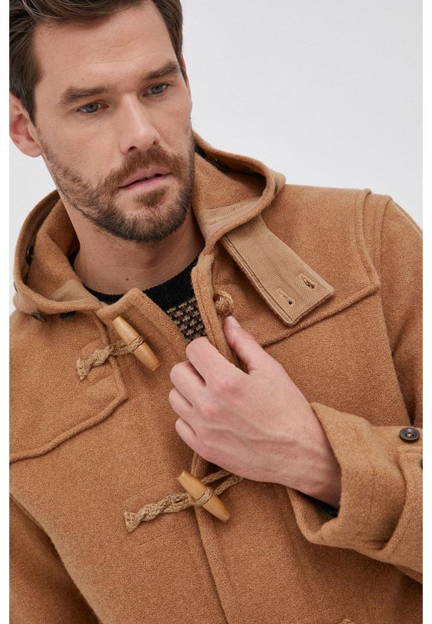 Polo Ralph Lauren Płaszcz wełniany kolor beżowy przejściowy. Okazja: na co dzień. Typ kołnierza: polo. Kolor: beżowy. Materiał: wełna. Wzór: gładki. Styl: casual
