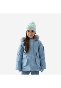 quechua - Parka turystyczna dla dzieci Quechua SH500 Mountain. Typ kołnierza: kołnierzyk stójkowy. Kolor: szary, niebieski, wielokolorowy. Materiał: futro, materiał. Sezon: zima. Styl: sportowy
