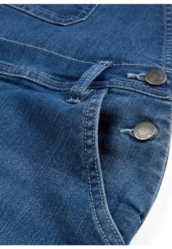 bonprix - Dżinsy ogrodniczki wide leg. Kolor: niebieski