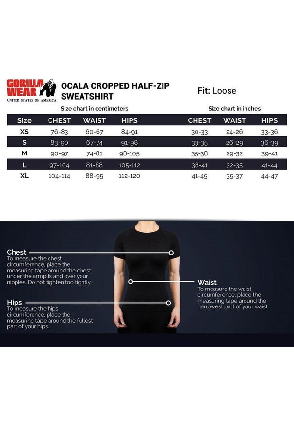 GORILLA WEAR - Ocala Cropped Bluza z zamkiem błyskawicznym do połowy - Czarny. Kolor: czarny. Sport: fitness