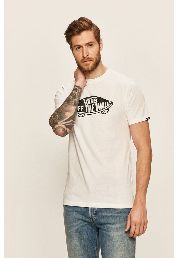 Vans - T-shirt. Kolor: biały. Materiał: dzianina. Wzór: nadruk