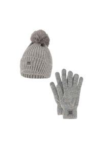 HEAT KEEPER - Zestaw zimowy dla kobiet - czapka + rękawiczki - szary. Kolor: szary. Materiał: poliester. Sezon: zima. Styl: sportowy #1